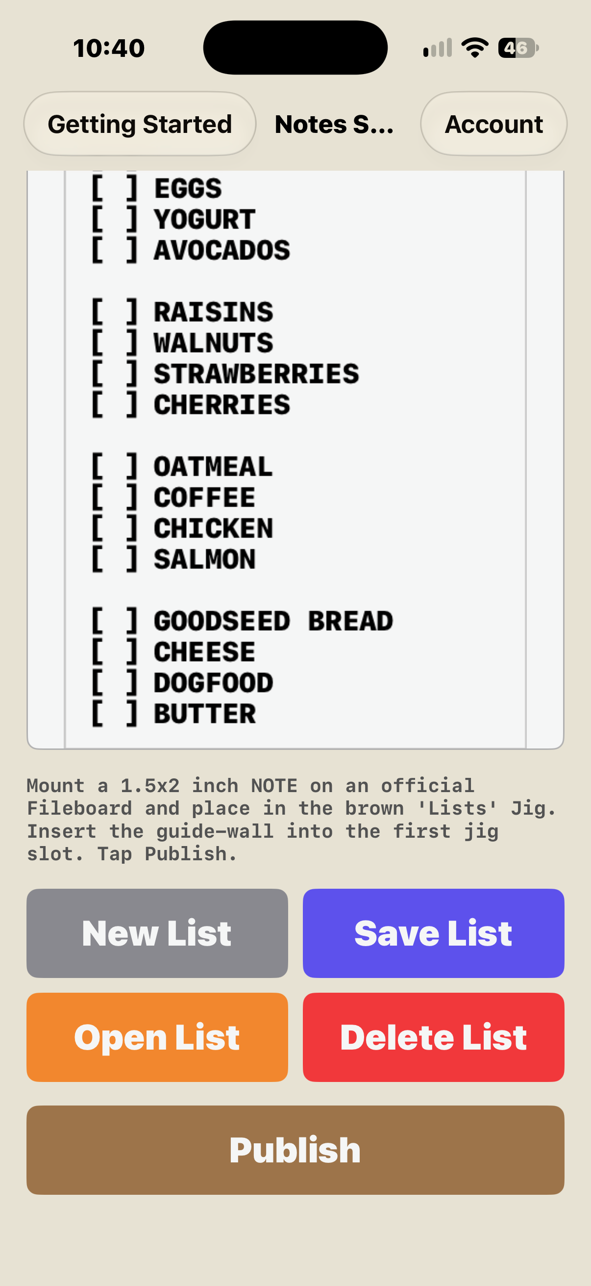 In LISTS app, tap 'Publish'