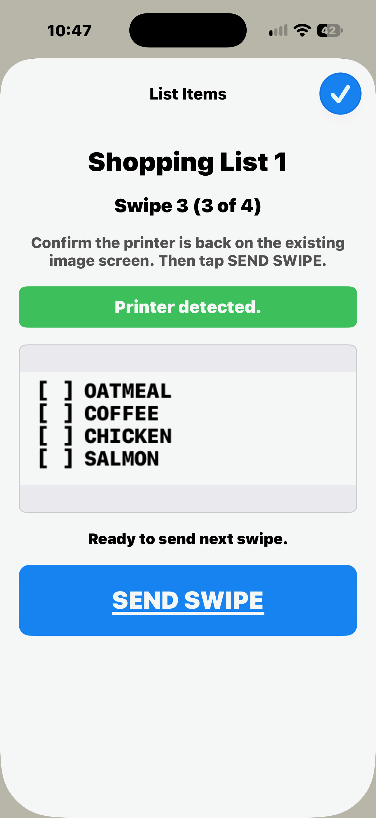 Repeat the sequence and 'SEND SWIPE' for your third List segment.