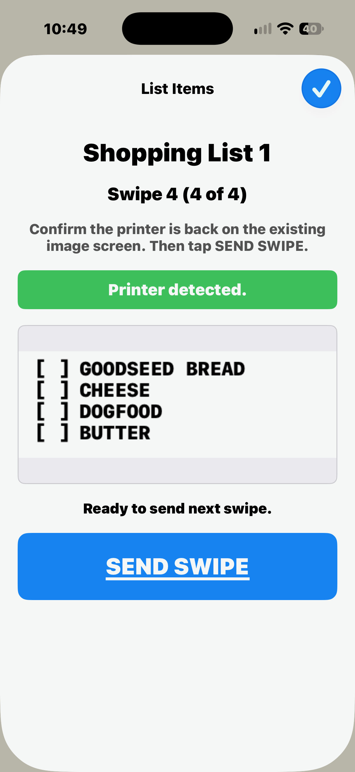 SEND SWIPE for fourth List segment