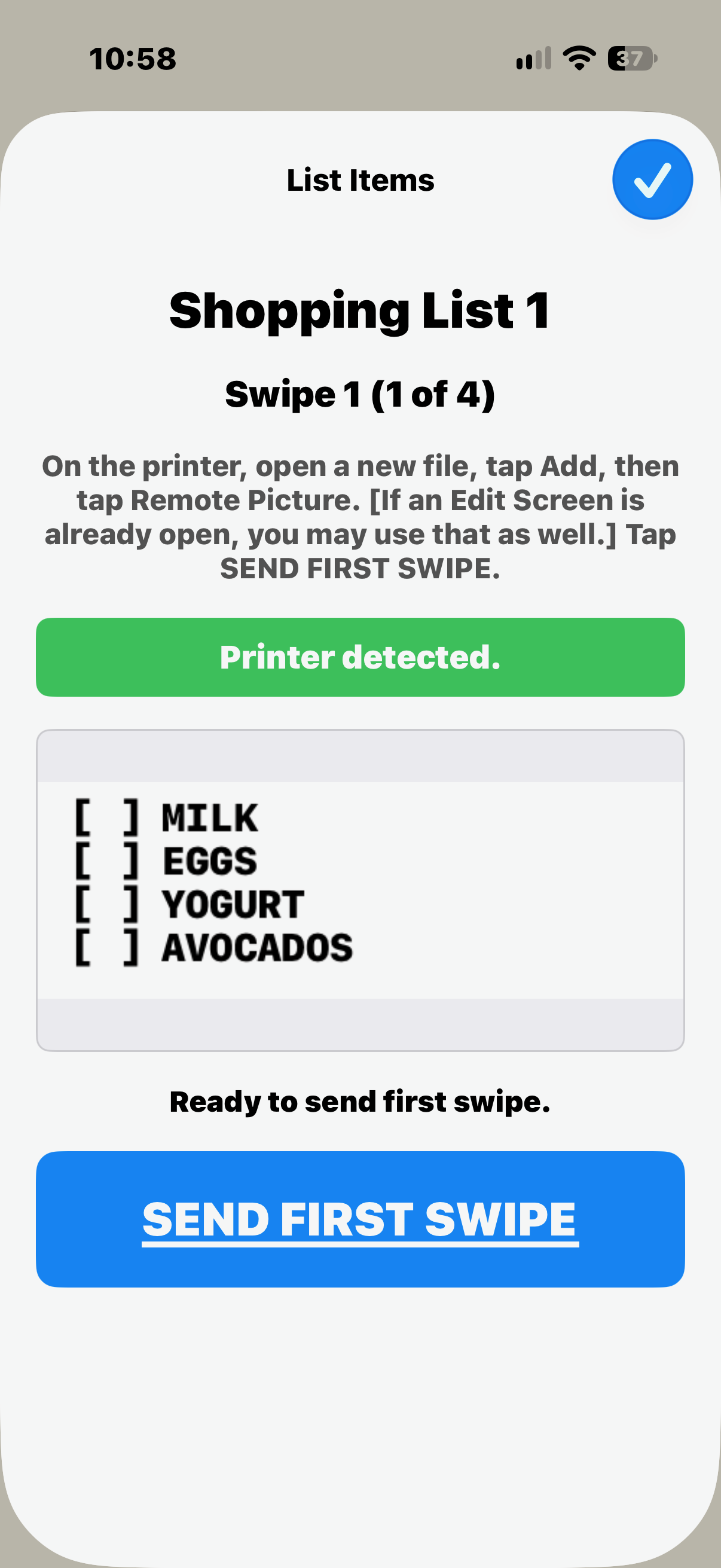 Tap 'SEND FIRST SWIPE'
