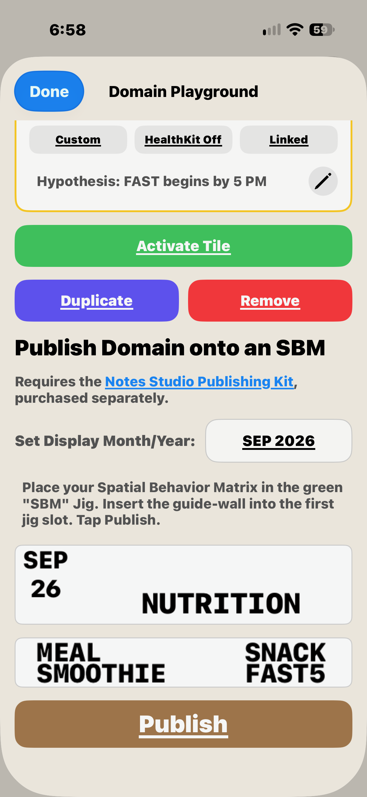 In SBM app, tap 'Publish'